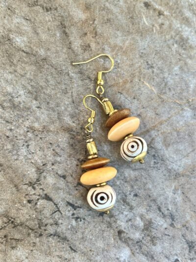 Tribal Boho Earrings African Trade Bone and Lost Wax Brass Beads - Image 8