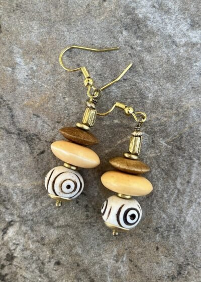 Tribal Boho Earrings African Trade Bone and Lost Wax Brass Beads - Image 6