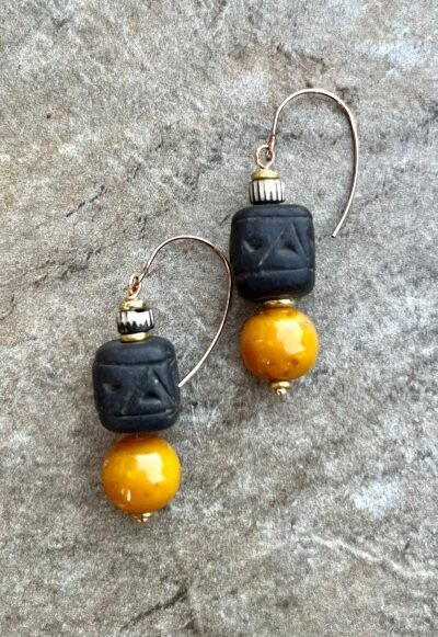 Tribal Bohemian Earrings African Ethic Clay and Vintage Resin Beads - Image 7