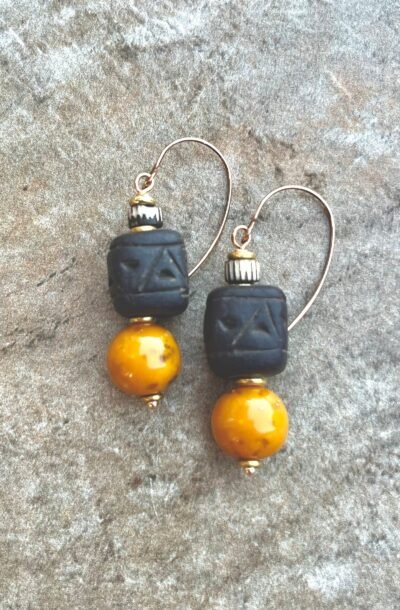 Tribal Bohemian Earrings African Ethic Clay and Vintage Resin Beads - Image 2