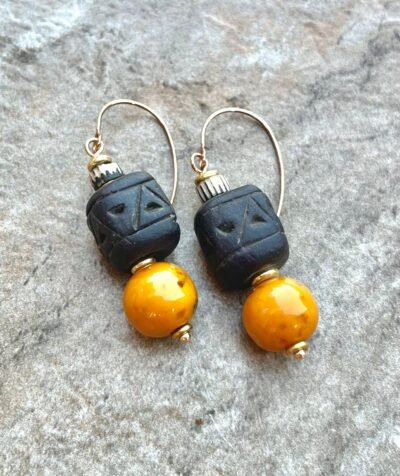 Tribal Bohemian Earrings African Ethic Clay and Vintage Resin Beads - Image 3