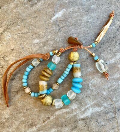 Bohemian Bracelet African Tribal Glass and Lost Wax Brass Beads - Image 11