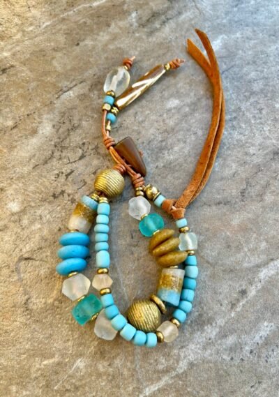 Bohemian Bracelet African Tribal Glass and Lost Wax Brass Beads - Image 9