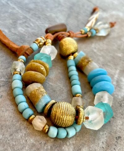 Bohemian Bracelet African Tribal Glass and Lost Wax Brass Beads - Image 6