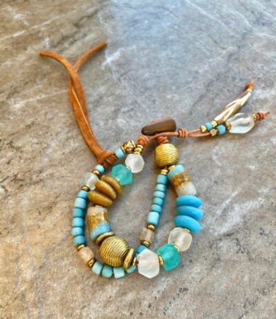 Bohemian Bracelet African Tribal Glass and Lost Wax Brass Beads - Image 5