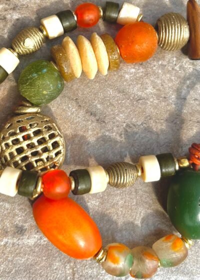 Bohemian Bracelet African Tribal Copal, Recycled Glass and Brass - Image 12