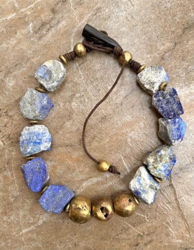 Bohemian Choker Chunky Lapis Lazuli and African Tribal Brass - Image 4