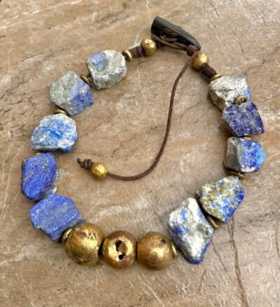 Bohemian Choker Chunky Lapis Lazuli and African Tribal Brass - Image 5