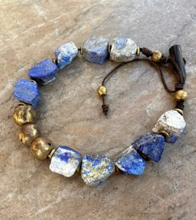 Bohemian Choker Chunky Lapis Lazuli and African Tribal Brass - Image 11