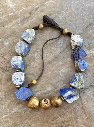 Bohemian Choker Chunky Lapis Lazuli and African Tribal Brass - Image 15