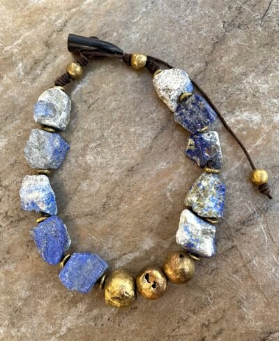 Bohemian Choker Chunky Lapis Lazuli and African Tribal Brass - Image 9