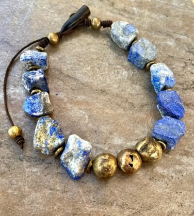 Bohemian Choker Chunky Lapis Lazuli and African Tribal Brass - Image 7