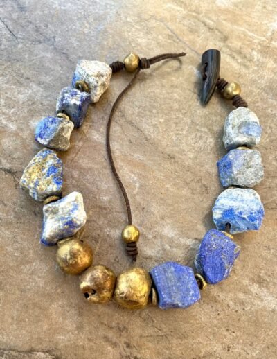 Bohemian Choker Chunky Lapis Lazuli and African Tribal Brass - Image 2