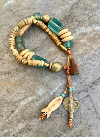 Hippie Boho Bracelet, Sea Glass and African Tribal Beads - Image 13