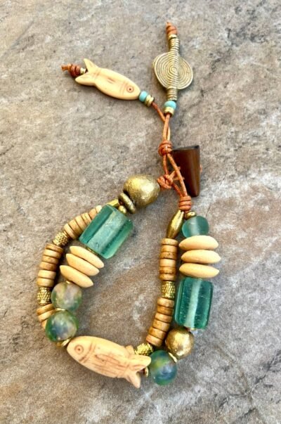 Hippie Boho Bracelet, Sea Glass and African Tribal Beads - Image 9