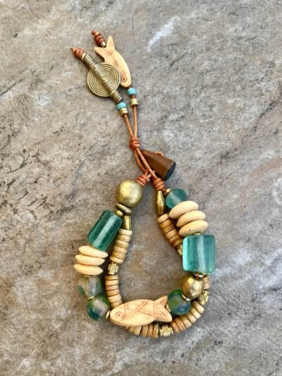 Hippie Boho Bracelet, Sea Glass and African Tribal Beads - Image 10