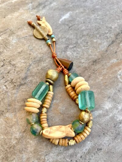 Hippie Boho Bracelet, Sea Glass and African Tribal Beads - Image 6