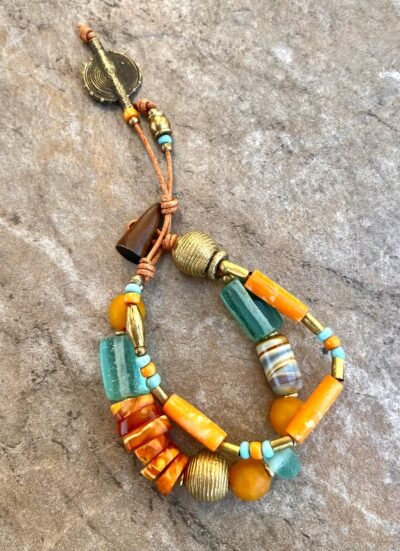 Hippie Boho Bracelet Baltic Amber, Ceramic and African Tribal Beads - Image 15