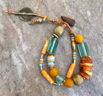 Hippie Boho Bracelet Baltic Amber, Ceramic and African Tribal Beads - Image 17
