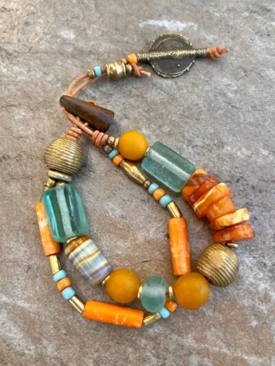 Hippie Boho Bracelet Baltic Amber, Ceramic and African Tribal Beads - Image 12