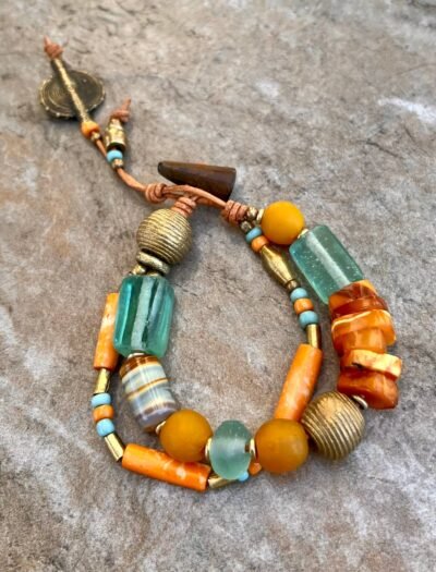Hippie Boho Bracelet Baltic Amber, Ceramic and African Tribal Beads - Image 5