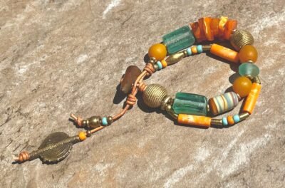 Hippie Boho Bracelet Baltic Amber, Ceramic and African Tribal Beads - Image 8