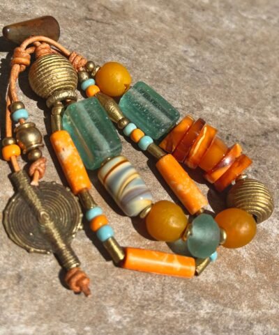 Hippie Boho Bracelet Baltic Amber, Ceramic and African Tribal Beads - Image 7