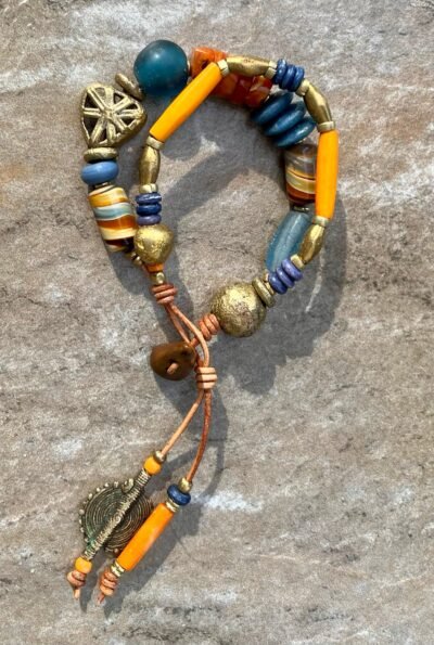 Hippie Boho Bracelet, Baltic Amber, Ceramic and African Tribal Beads - Image 4