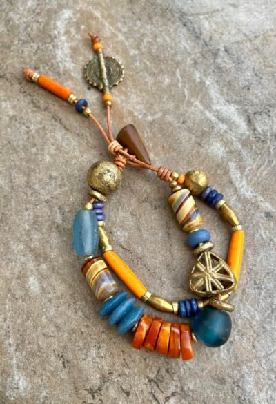 Hippie Boho Bracelet, Baltic Amber, Ceramic and African Tribal Beads - Image 11