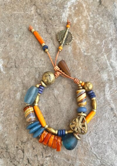 Hippie Boho Bracelet, Baltic Amber, Ceramic and African Tribal Beads - Image 7