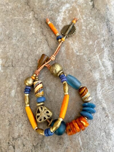 Hippie Boho Bracelet, Baltic Amber, Ceramic and African Tribal Beads - Image 5