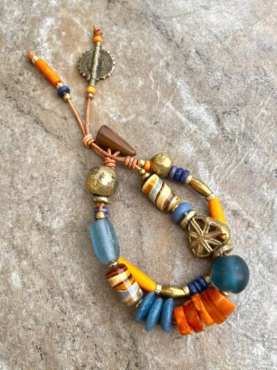 Hippie Boho Bracelet, Baltic Amber, Ceramic and African Tribal Beads - Image 9