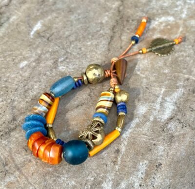 Hippie Boho Bracelet, Baltic Amber, Ceramic and African Tribal Beads - Image 2