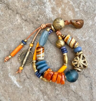 Hippie Boho Bracelet, Baltic Amber, Ceramic and African Tribal Beads - Image 12