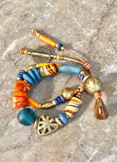 Hippie Boho Bracelet, Baltic Amber, Ceramic and African Tribal Beads - Image 6