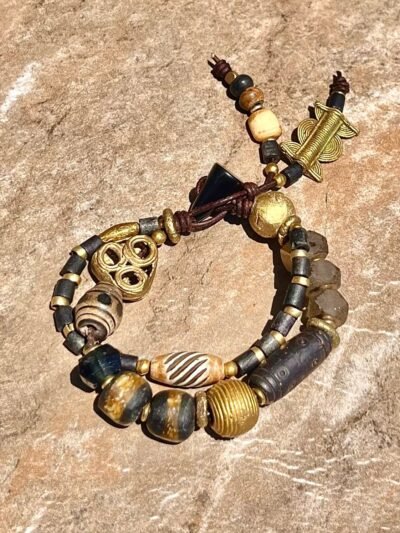 Black and Gold Bohemian Bracelet African Tribal Beads - Image 9