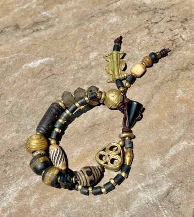 Black and Gold Bohemian Bracelet African Tribal Beads - Image 10