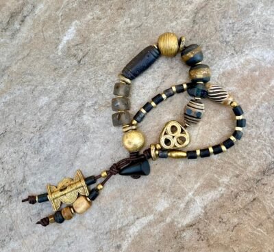 Black and Gold Bohemian Bracelet African Tribal Beads - Image 4