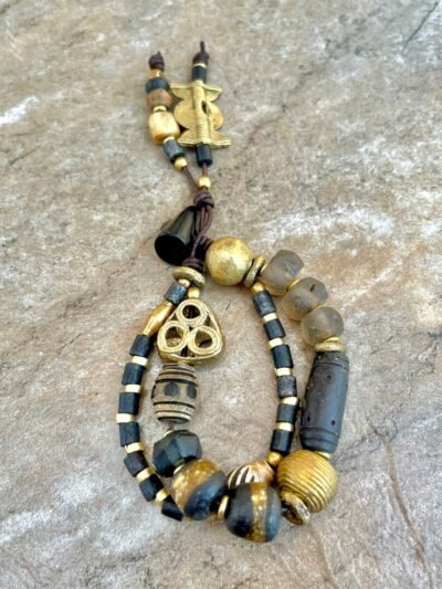 Black and Gold Bohemian Bracelet African Tribal Beads - Image 3