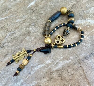 Black and Gold Bohemian Bracelet African Tribal Beads - Image 2