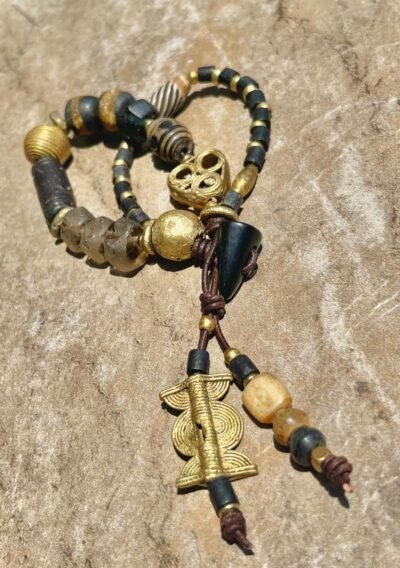 Black and Gold Bohemian Bracelet African Tribal Beads - Image 5