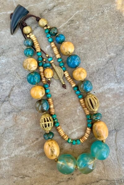 Bohemian Necklace Vintage Resin and African Tribal Beads - Image 5