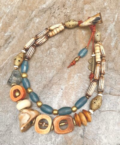 Bohemian Choker Chunky Bamboo Coral and African Tribal Beads - Image 3