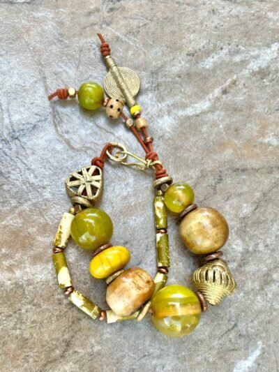 Tribal Boho Bracelet African Bone, Horn, Brass and Vintage Resin Beads - Image 11