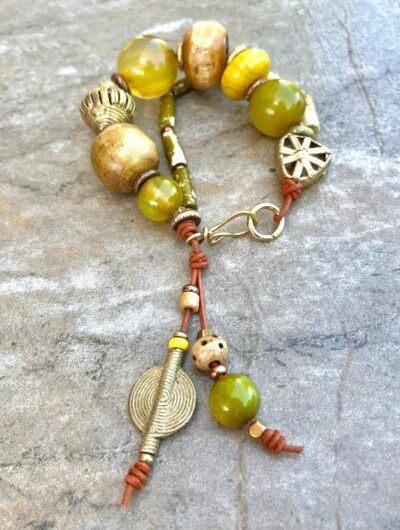 Tribal Boho Bracelet African Bone, Horn, Brass and Vintage Resin Beads - Image 10