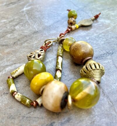 Tribal Boho Bracelet African Bone, Horn, Brass and Vintage Resin Beads - Image 7