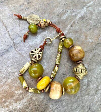 Tribal Boho Bracelet African Bone, Horn, Brass and Vintage Resin Beads - Image 6