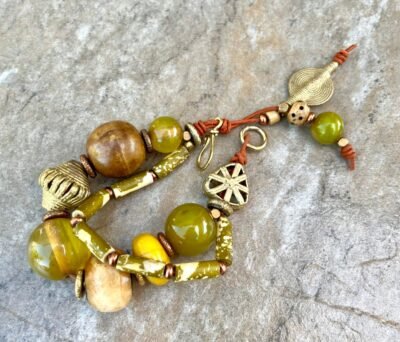 Tribal Boho Bracelet African Bone, Horn, Brass and Vintage Resin Beads - Image 5