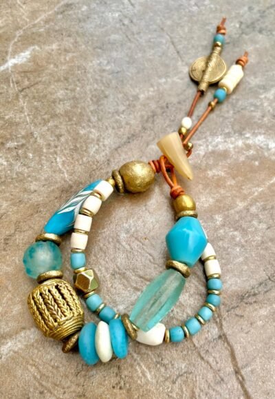 Boho Bracelet African Tribal Beads, Sea Glass and Vintage Resin - Image 8