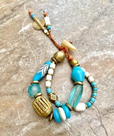 Boho Bracelet African Tribal Beads, Sea Glass and Vintage Resin - Image 6